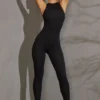 Vida Racer Neck Jumpsuit in Black Vida Racer Neck Jumpsuit in Black