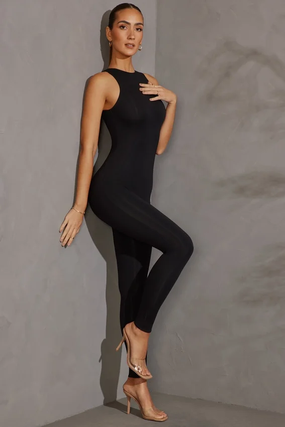 Vida Racer Neck Jumpsuit in Black Vida Racer Neck Jumpsuit in Black