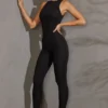Vida Racer Neck Jumpsuit in Black Vida Racer Neck Jumpsuit in Black
