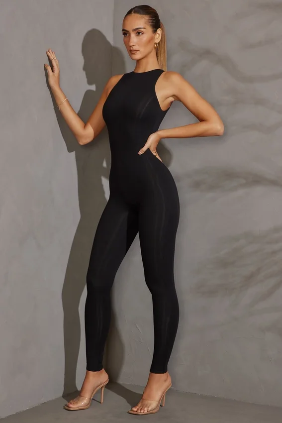 Vida Racer Neck Jumpsuit in Black Vida Racer Neck Jumpsuit in Black
