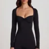 Vionne Soft Jersey Sweetheart Long-Sleeve Mini Playsuit in Black Vionne Soft Jersey Sweetheart Long-Sleeve Mini Playsuit in Black