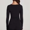 Vionne Soft Jersey Sweetheart Long-Sleeve Mini Playsuit in Black Vionne Soft Jersey Sweetheart Long-Sleeve Mini Playsuit in Black