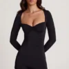 Vionne Soft Jersey Sweetheart Long-Sleeve Mini Playsuit in Black Vionne Soft Jersey Sweetheart Long-Sleeve Mini Playsuit in Black