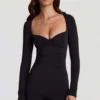Vionne Soft Jersey Sweetheart Long-Sleeve Mini Playsuit in Black Vionne Soft Jersey Sweetheart Long-Sleeve Mini Playsuit in Black