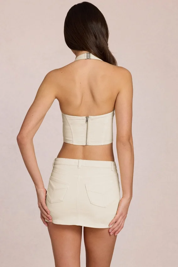 Virella Denim Low-Rise Skort in Ivory Virella Denim Low-Rise Skort in Ivory