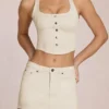 Virella Denim Low-Rise Skort in Ivory Virella Denim Low-Rise Skort in Ivory