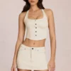 Virella Denim Low-Rise Skort in Ivory Virella Denim Low-Rise Skort in Ivory