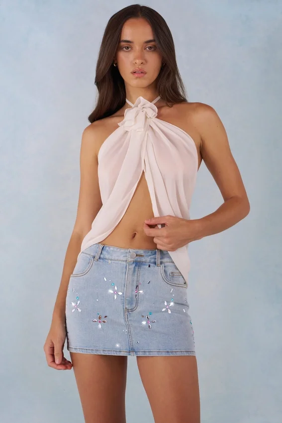 Virelle Halterneck Open-Front Top in Ivory Virelle Halterneck Open-Front Top in Ivory