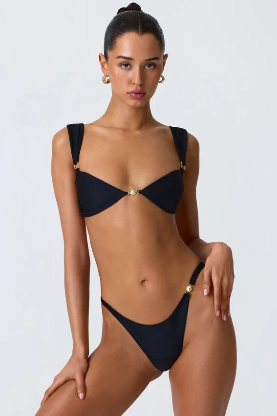 Volute Embellished Cheeky Bikini Bottoms in Black Volute Embellished Cheeky Bikini Bottoms in Black