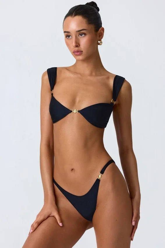 Volute Embellished Cheeky Bikini Bottoms in Black Volute Embellished Cheeky Bikini Bottoms in Black