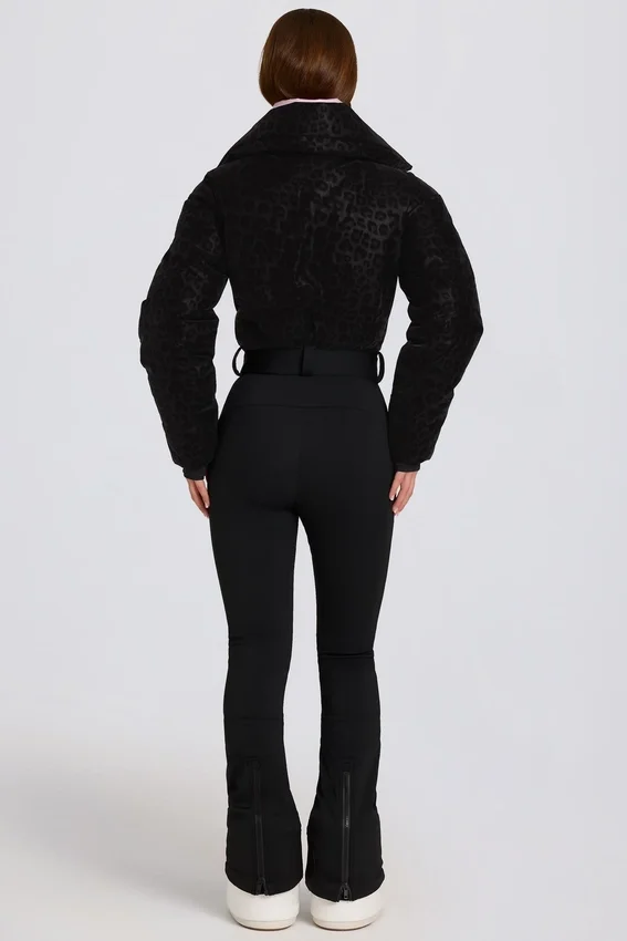Waterproof Belted Layered Ski Suit in Black Leopard Waterproof Belted Layered Ski Suit in Black Leopard