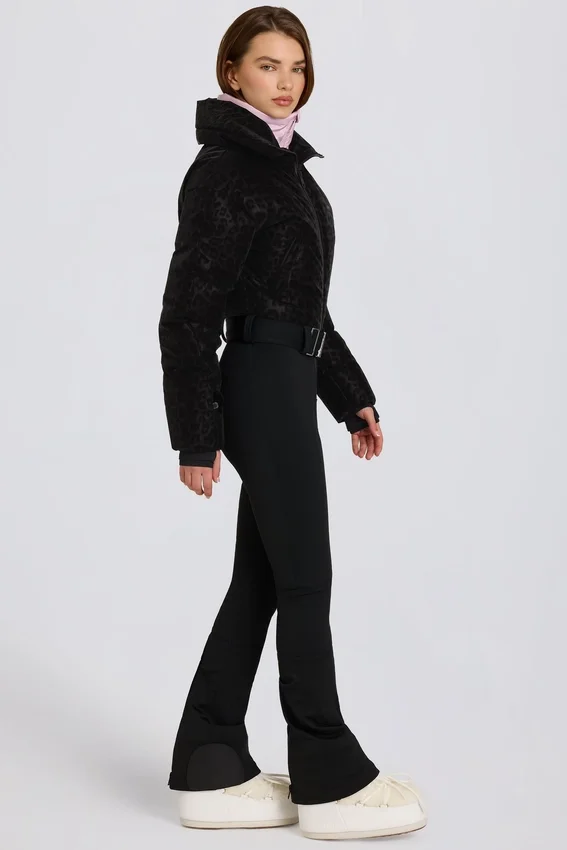 Waterproof Belted Layered Ski Suit in Black Leopard Waterproof Belted Layered Ski Suit in Black Leopard