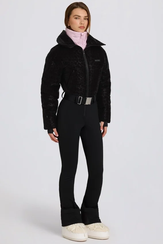 Waterproof Belted Layered Ski Suit in Black Leopard Waterproof Belted Layered Ski Suit in Black Leopard