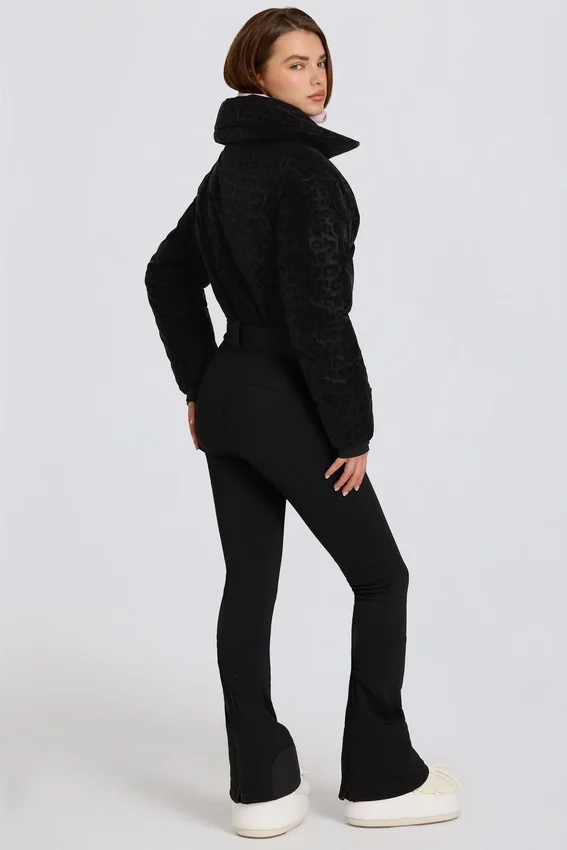 Waterproof Belted Layered Ski Suit in Black Leopard Waterproof Belted Layered Ski Suit in Black Leopard