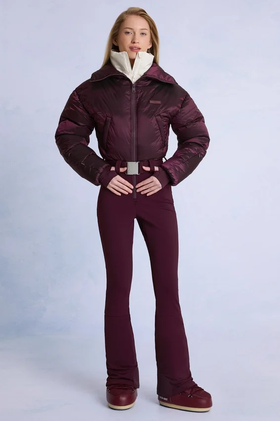 Waterproof Belted Layered Ski Suit in Burgundy Waterproof Belted Layered Ski Suit in Burgundy
