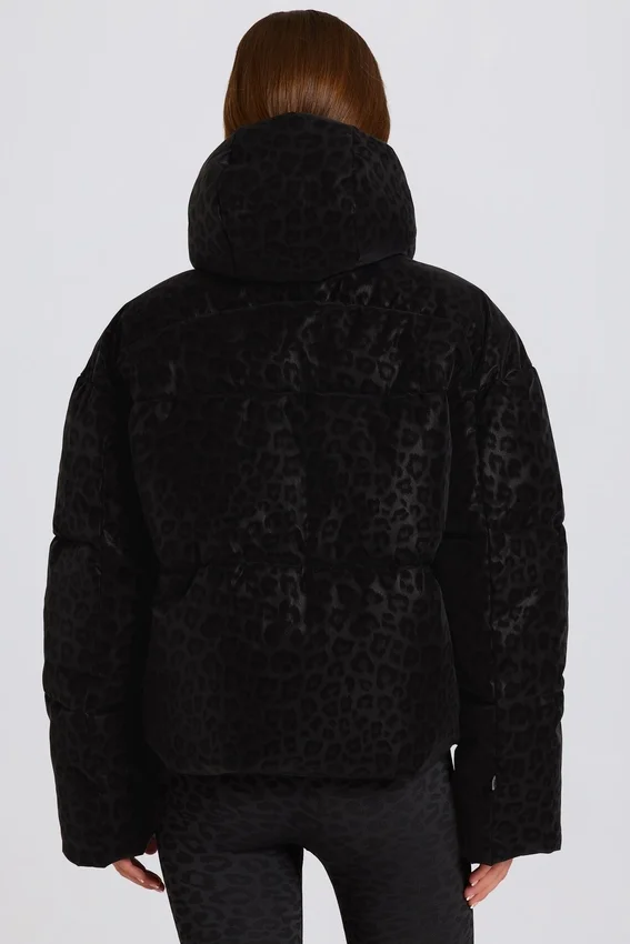 Waterproof Cropped Oversized Ski Jacket in Black Leopard Waterproof Cropped Oversized Ski Jacket in Black Leopard