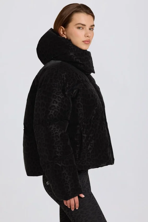 Waterproof Cropped Oversized Ski Jacket in Black Leopard Waterproof Cropped Oversized Ski Jacket in Black Leopard