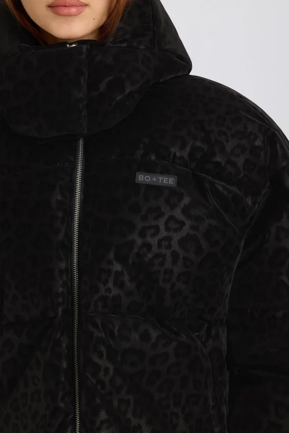 Waterproof Cropped Oversized Ski Jacket in Black Leopard Waterproof Cropped Oversized Ski Jacket in Black Leopard
