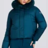 Waterproof Faux-Fur Hood Cropped Ski Jacket in Teal Waterproof Faux-Fur Hood Cropped Ski Jacket in Teal