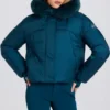 Waterproof Faux-Fur Hood Cropped Ski Jacket in Teal Waterproof Faux-Fur Hood Cropped Ski Jacket in Teal