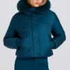 Waterproof Faux-Fur Hood Cropped Ski Jacket in Teal Waterproof Faux-Fur Hood Cropped Ski Jacket in Teal