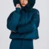 Waterproof Faux-Fur Hood Cropped Ski Jacket in Teal Waterproof Faux-Fur Hood Cropped Ski Jacket in Teal
