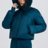 Waterproof Faux-Fur Hood Cropped Ski Jacket in Teal Waterproof Faux-Fur Hood Cropped Ski Jacket in Teal