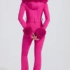 Waterproof Faux-Fur Hood Fitted Ski Suit in Magenta Pink Waterproof Faux-Fur Hood Fitted Ski Suit in Magenta Pink