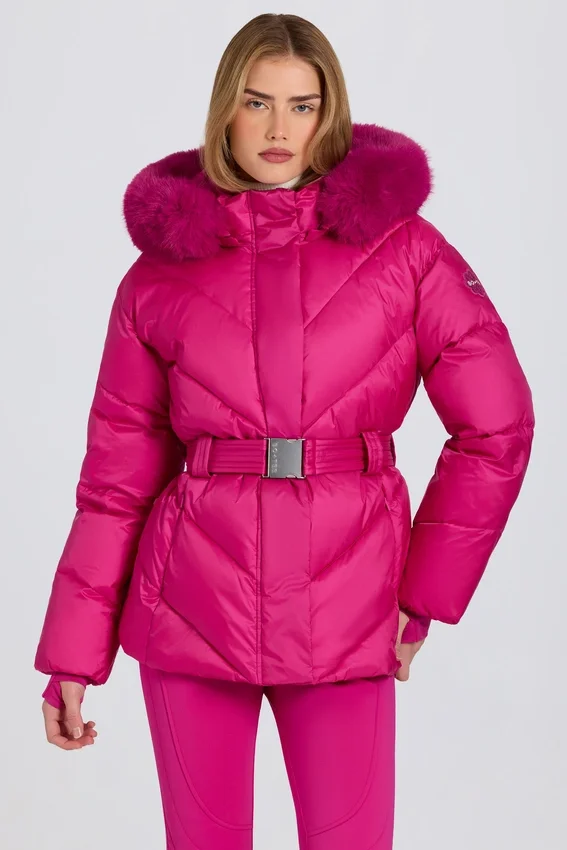 Waterproof Faux-Fur Hood Ski Jacket in Magenta Pink Waterproof Faux-Fur Hood Ski Jacket in Magenta Pink
