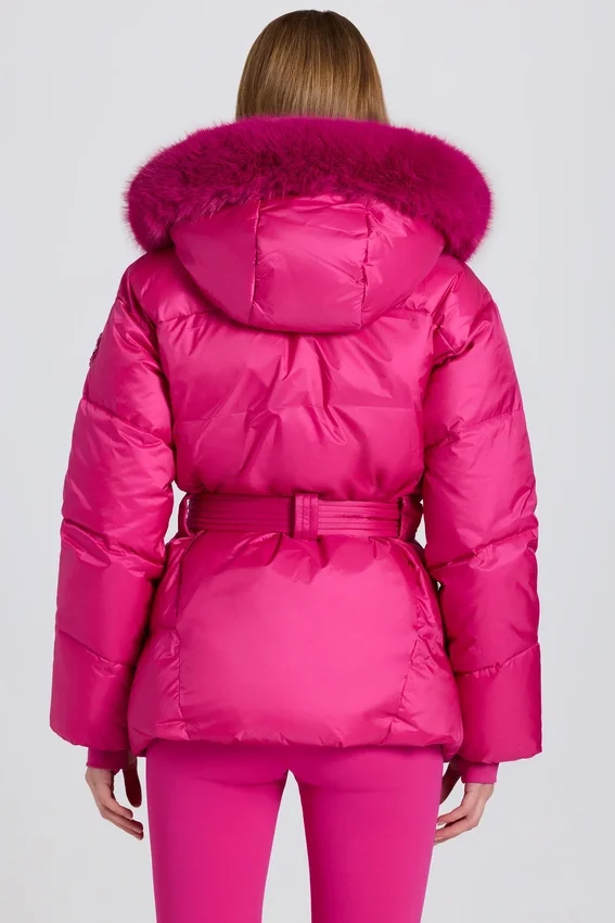 Waterproof Faux-Fur Hood Ski Jacket in Magenta Pink Waterproof Faux-Fur Hood Ski Jacket in Magenta Pink