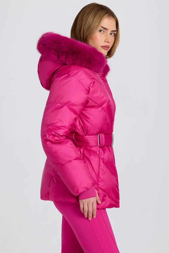 Waterproof Faux-Fur Hood Ski Jacket in Magenta Pink Waterproof Faux-Fur Hood Ski Jacket in Magenta Pink