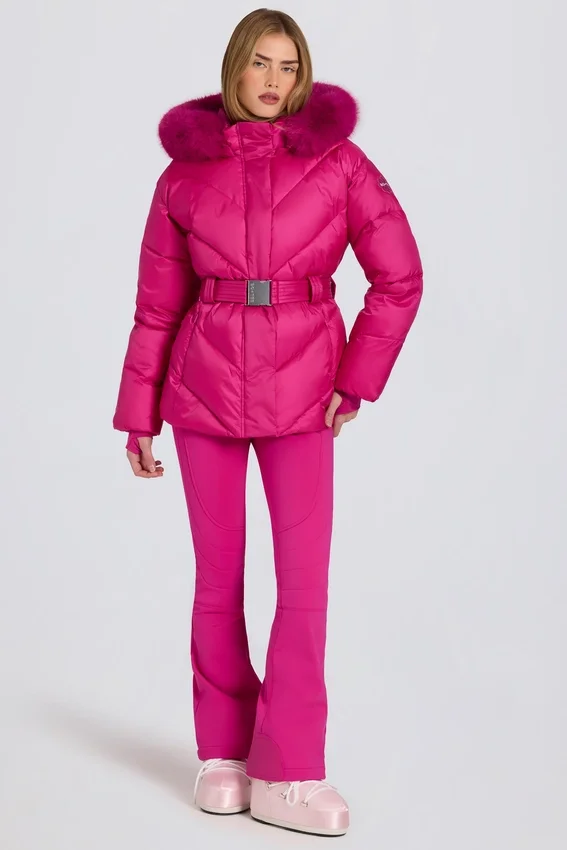 Waterproof Faux-Fur Hood Ski Jacket in Magenta Pink Waterproof Faux-Fur Hood Ski Jacket in Magenta Pink
