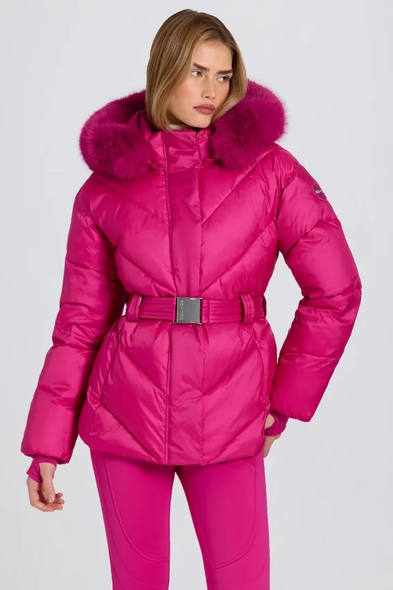 Waterproof Faux-Fur Hood Ski Jacket in Magenta Pink Waterproof Faux-Fur Hood Ski Jacket in Magenta Pink