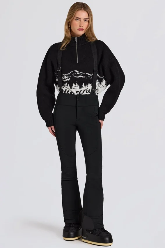 Waterproof High-Rise Salopettes with Suspenders in Black Waterproof High-Rise Salopettes with Suspenders in Black