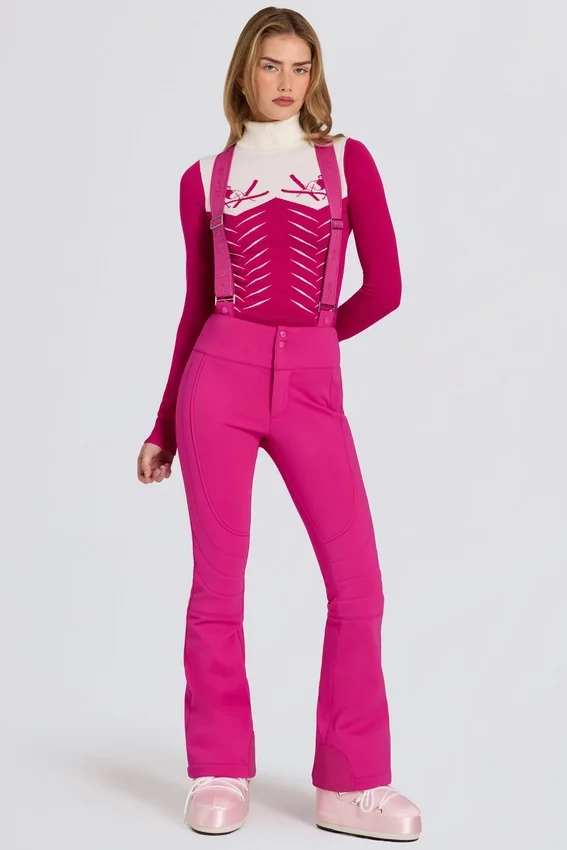 Waterproof High-Rise Salopettes with Suspenders in Magenta Pink Waterproof High-Rise Salopettes with Suspenders in Magenta Pink