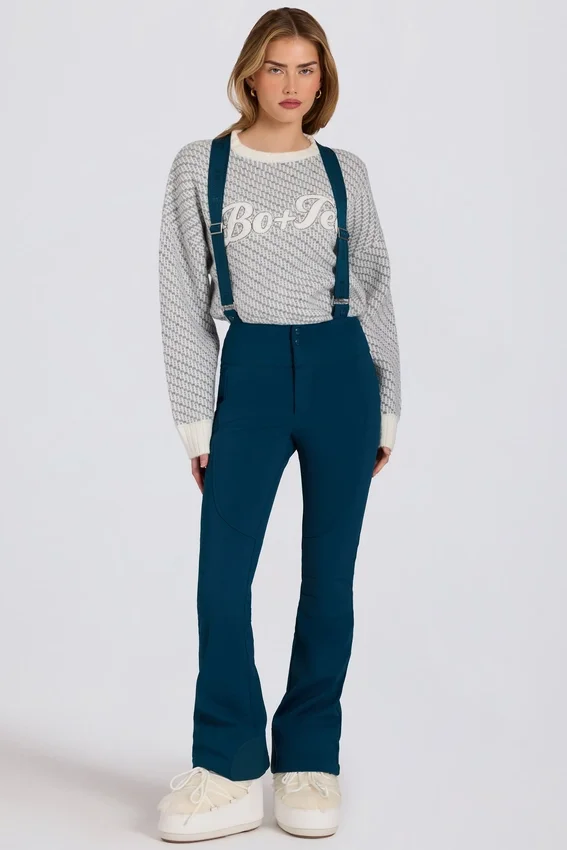 Waterproof High-Rise Salopettes with Suspenders in Teal Waterproof High-Rise Salopettes with Suspenders in Teal