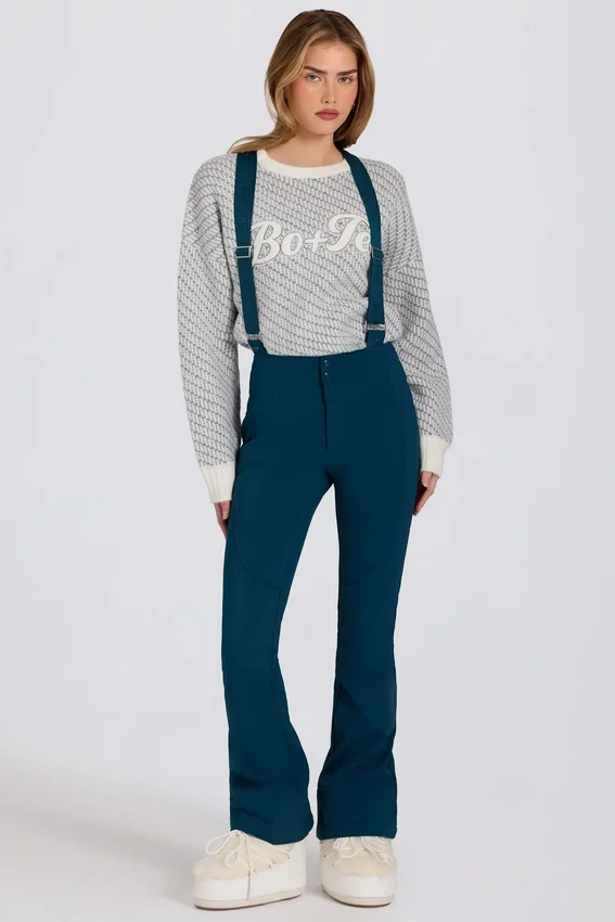 Waterproof High-Rise Salopettes with Suspenders in Teal Waterproof High-Rise Salopettes with Suspenders in Teal