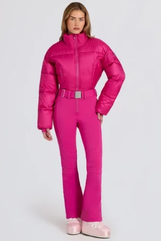Waterproof Padded Belted Ski Suit in Magenta Pink Waterproof Padded Belted Ski Suit in Magenta Pink