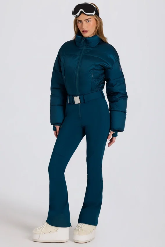 Waterproof Padded Belted Ski Suit in Teal Waterproof Padded Belted Ski Suit in Teal