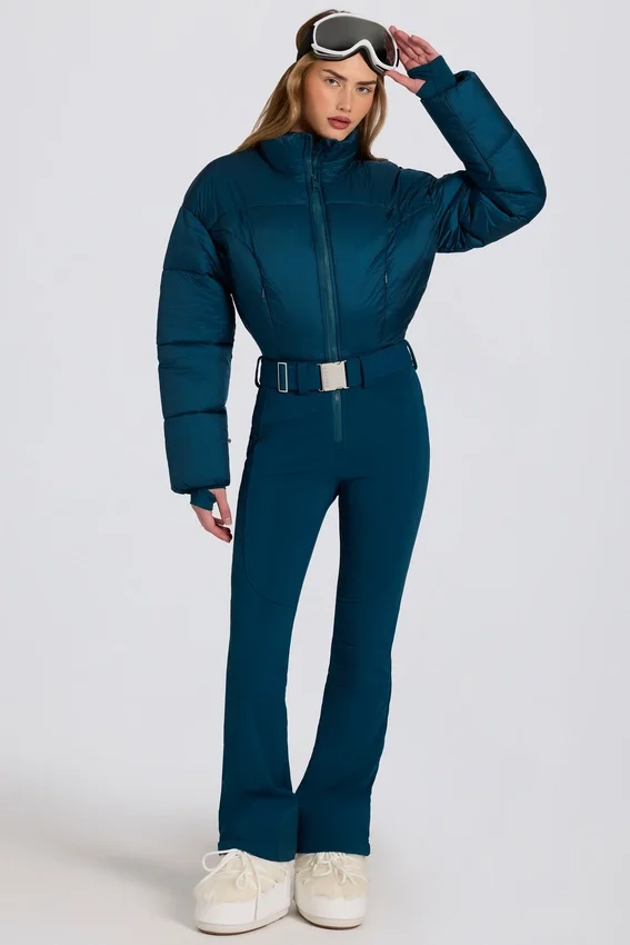 Waterproof Padded Belted Ski Suit in Teal Waterproof Padded Belted Ski Suit in Teal