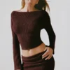 Wilona Ribbed-Knit Slash-Neck Top in Espresso Wilona Ribbed-Knit Slash-Neck Top in Espresso