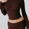 Wilona Ribbed-Knit Slash-Neck Top in Espresso Wilona Ribbed-Knit Slash-Neck Top in Espresso