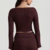 Wilona Ribbed-Knit Slash-Neck Top in Espresso Wilona Ribbed-Knit Slash-Neck Top in Espresso