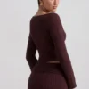 Wilona Ribbed-Knit Slash-Neck Top in Espresso Wilona Ribbed-Knit Slash-Neck Top in Espresso