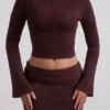 Wilona Ribbed-Knit Slash-Neck Top in Espresso Wilona Ribbed-Knit Slash-Neck Top in Espresso