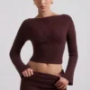Wilona Ribbed-Knit Slash-Neck Top in Espresso Wilona Ribbed-Knit Slash-Neck Top in Espresso