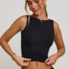 Wren High Neck Open Back Crop Top in Black Wren High Neck Open Back Crop Top in Black