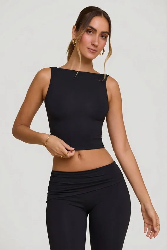 Wren High Neck Open Back Crop Top in Black Wren High Neck Open Back Crop Top in Black