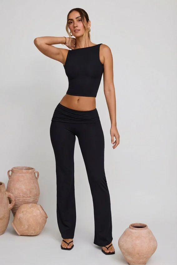 Wren High Neck Open Back Crop Top in Black Wren High Neck Open Back Crop Top in Black