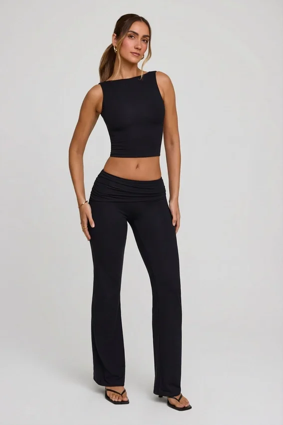 Wren High Neck Open Back Crop Top in Black Wren High Neck Open Back Crop Top in Black